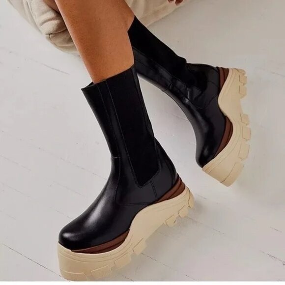 Free People ALOHAS Roxie Marcona - Black Leather Boots - Picture 1 of 5